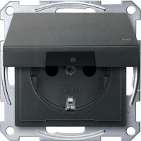 Механизм розетки IP44 с крышкой Merten Shuko, 2 полюса, 16А Антрацит, MTN2314-0414
