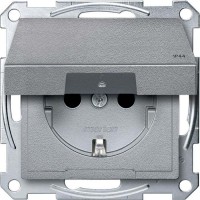 Механізм розетки IP44 з кришкою Merten Shuko, 2 полюса, 16А. Колір Алюміній, MTN2314-0460