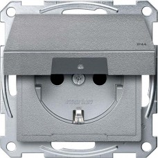 Механизм розетки IP44 с крышкой Merten Shuko, 2 полюса, 16А Алюминий, MTN2314-0460