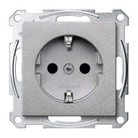 Механизм розетки с защитными шторками, заземлением и накладкой Merten Shuko, 2 полюса, 16А Алюминий, MTN2300-0460