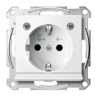 Механизм розетки с заземлением, защитными шторками, накладкой и подсветкой Merten Shuko, 2 полюса, 16А полярно-белый (MTN2304-0319)
