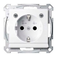 Механизм розетки с заземлением, защитными шторками, накладкой и подсветкой Merten Shuko, 2 полюса, 16А Активный белый, MTN2304-0325