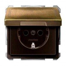 SD Розетка Schuko c крышкой и шторками Antique латунь (MTN2310-4143)