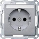 Механізм розетки з заземленням та полем для напису Merten Shuko, 2 полюса, 16А. Колір Алюміній, MTN2302-0460