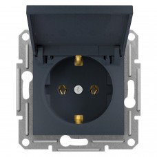 ⚡ Розетка с заземлением и защитной крышкой Asfora 16А антрацит (EPH3100171)