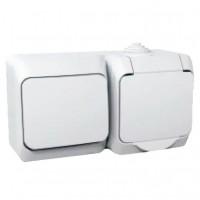 Комбинированный наружный блок розетка + выключатель 16A Cedar Plus. Белый. WDE000500