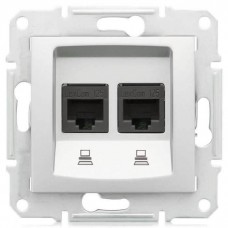 SDN4600123 Комп'ютерна розетка подвійна UTP RJ45 кат.5e екранована Sedna. Колір Слонова кістка