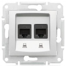 ⚡SDN4400160 Компьютерная розетка двойная UTP RJ45 кат.5e неэкранированная Sedna. Цвет Алюминий