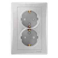 ⚡SDN3000460 Розетка двойная с заземлением 16А Sedna. Цвет Алюминий