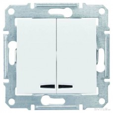 SDN0300321 Двоклавішний вимикач з підсвічуванням 10A серії Sedna. Колір Білий