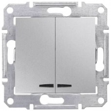 SDN0300360 Двоклавішний вимикач з підсвічуванням 10A серії Sedna. Колір Алюміній