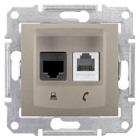 ⚡Компьютерная + телефонная розетка (RJ45 + RJ11), кат.6, неэкранированная.  Sedna. Цвет Титан (SDN5200168)