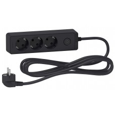 ⚡Подовжувач на 3 розетки з заземленням 3м Unica New чорний (ST9433B)