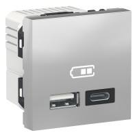 ⚡Двойная USB розетка Unica New тип A + C 2.4 А алюминий (NU301830)