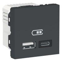 ⚡Двойная USB розетка Unica New тип A + C 2.4 А антрацит (NU301854)
