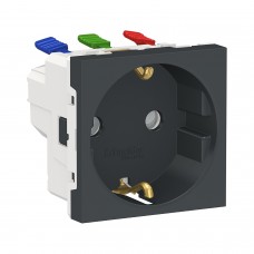 ⚡Розетка з заземленням та шторками, самозажимні клеми 16А Unica New антрацит (NU305754)