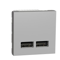 ⚡Розетка USB двойная 2.1А 2 модуля Unica New алюминий (NU341830)