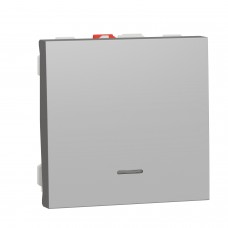 Выключатель одноклавишный кнопочный с подсветкой сх.1а 10А 2 модуля Unica New алюминий (NU320630N)