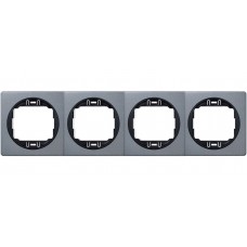 Рамка четверная горизонтальная Aling Conel серии EON.  "Античное серебро" с черной вставкой (E6704.S1E)
