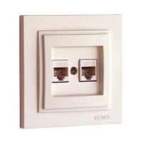 ⚡Розетка компьютерная + телефонная серии Despina (Mono Electric) Слоновая кость