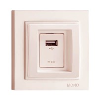 Розетка c USB-зарядкою (5В - 2.4А) серії Despina (Mono Electric). Колір Слонова Кістка Розетка c USB-зарядкою (5В - 2.4А) серії Despina (Mono Electric). Колір Слонова Кістка