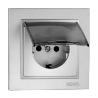 ⚡Розетка c заземлением и крышкой серии Despina (Mono Electric). Цвет Серебро