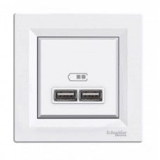 USB-розетка Asfora Schneider Electric 2 входи 2.1 A біла (EPH2700221)