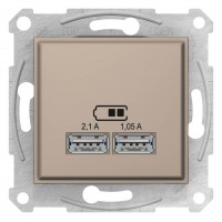 ⚡USB-розетка 2.1А серії Sedna (2 входи). Колір Слонова кістка (SDN2710223)