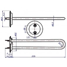 ТЕН 2 кВт подвійний (1,0+1,0) мідний, гнутий з трубкою під 1 термодатчик