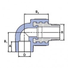 PP-R кутник 90o з металевим зовнішнім різьбленням 1”x32мм, Wavin Ekoplastik, SKOE03232X